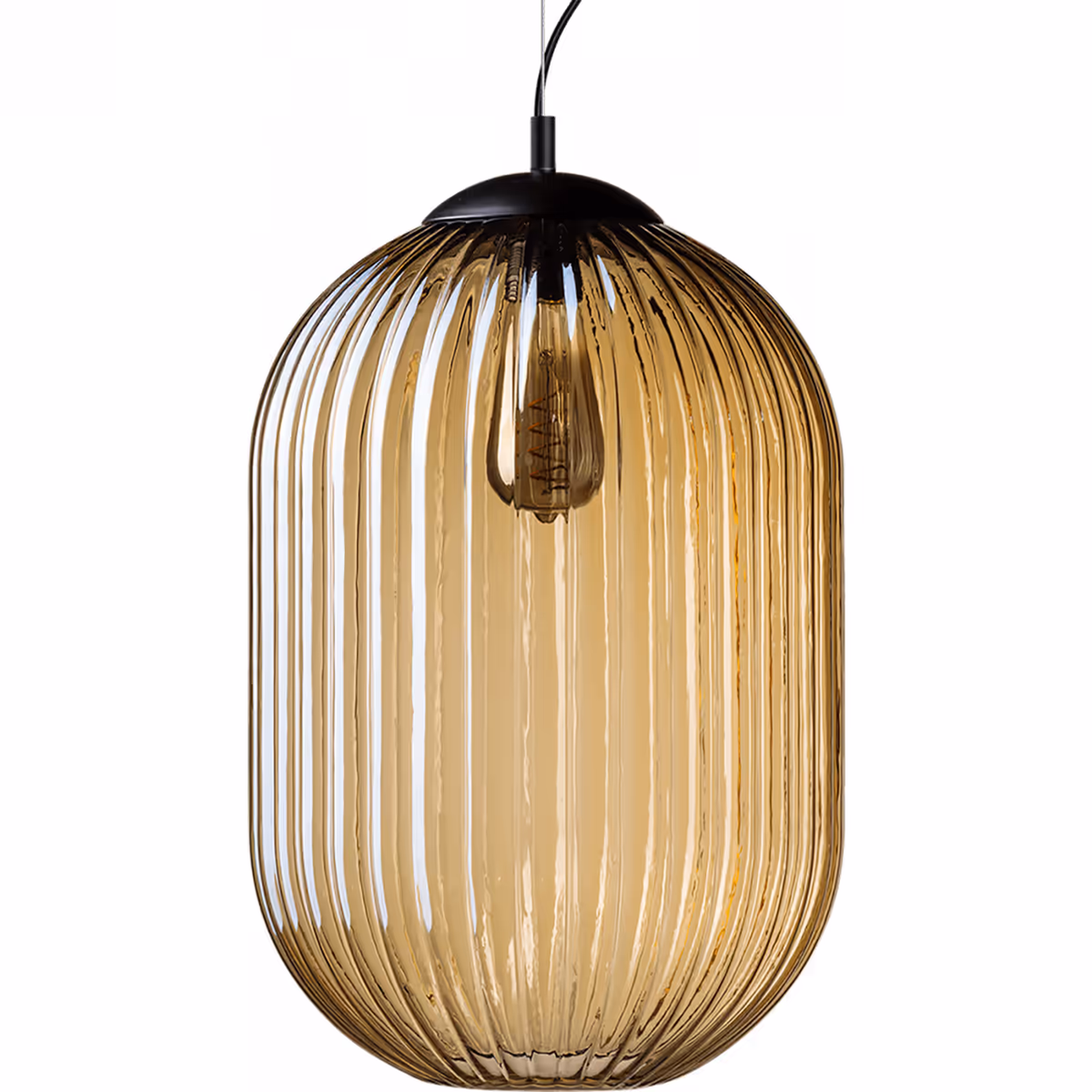 Moderne hanglamp Glamm, armatuur zwart glas amber, h. 175 cm, 1-lichts, ETH - Afbeelding 2