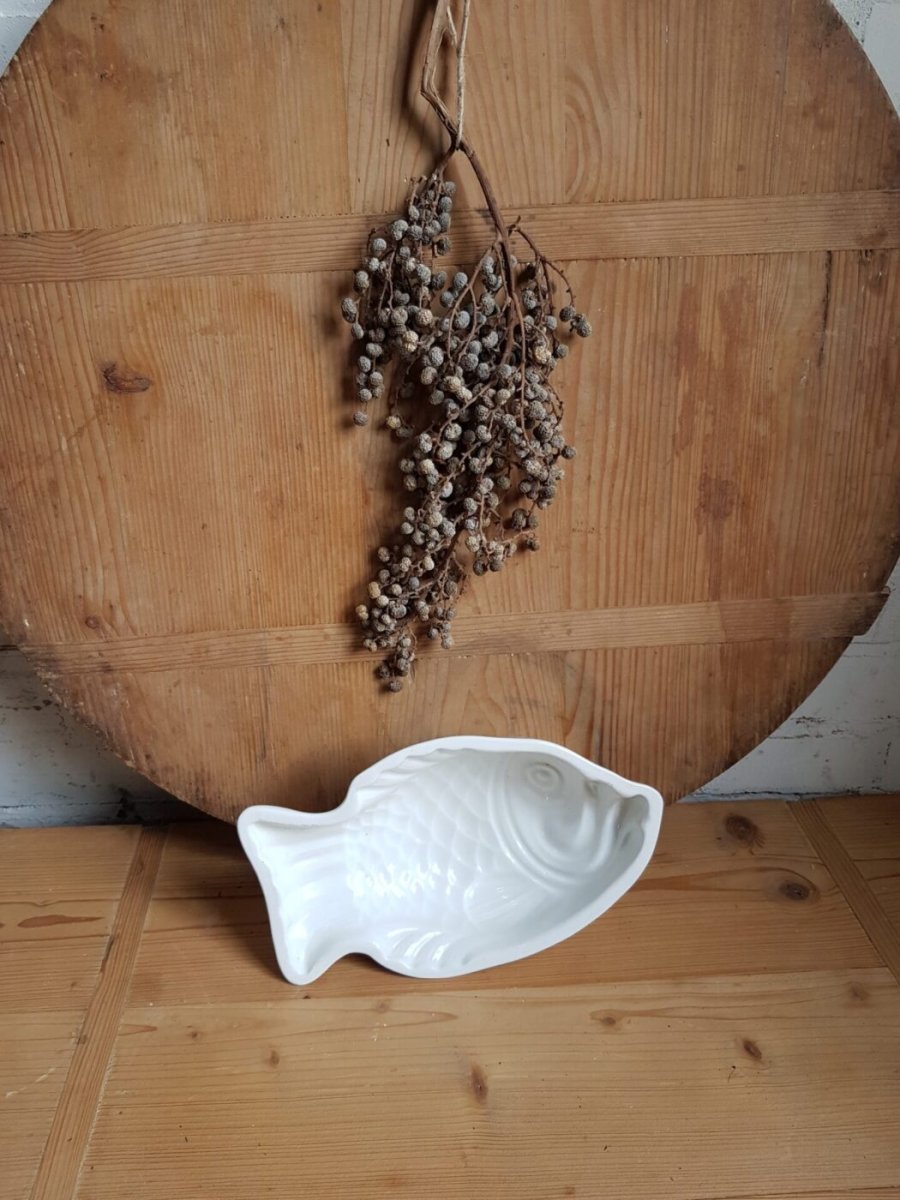 Vintage Wit Visschaaltje | Keramiek Serveerschaal | Brocante Decoratie
