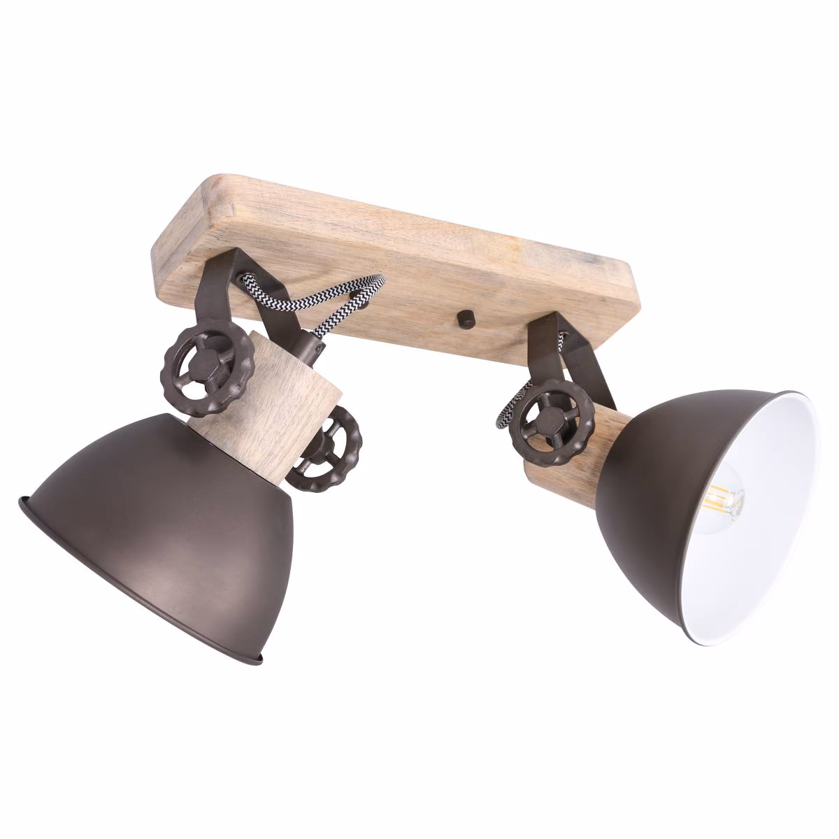 Plafondspot of wandspot 2-lichts E27, antraciet en hout, Gearwood, Mexlite - Afbeelding 2