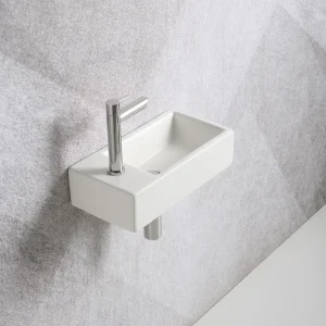 Fonteinset Mia 40.5x20x10.5cm mat wit links inclusief fontein kraan, sifon en afvoerplug chroom