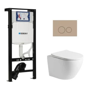 Toiletset Pietro tornado flush glans wit met bedieningspaneel Ring mat beige en Plieger Duofix WC-element (UP320)